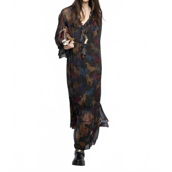 NEW ZADIG & VOLTAIRE ralicel horses dress in dark chocolate - Picture 5 of 9